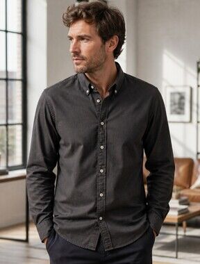 Men's Long-Sleeve Button-Down Shirt - Charcoal